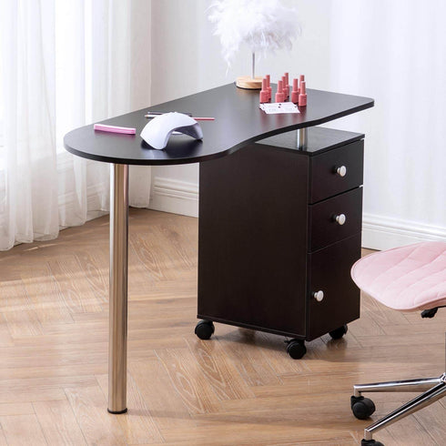 Paddie Manicure Table with Drawers, lockable wheels