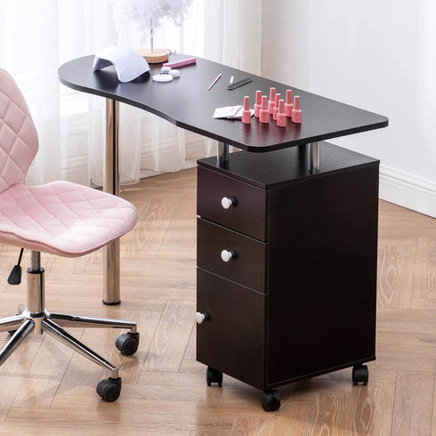 Paddie Manicure Table with Drawers, lockable wheels