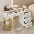 Paddie Glass Top Manicure Table, visual design, metal frame