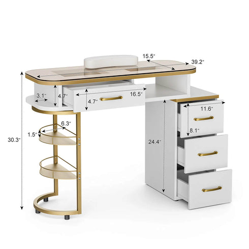 Paddie Glass Top Manicure Table, visual design, metal frame