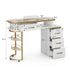 Paddie Glass Top Manicure Table, visual design, metal frame