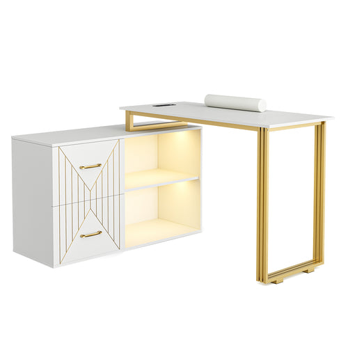 Paddie Nail Table with Large Drawers, LED light