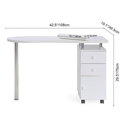 Paddie Manicure Table with Drawers, lockable wheels