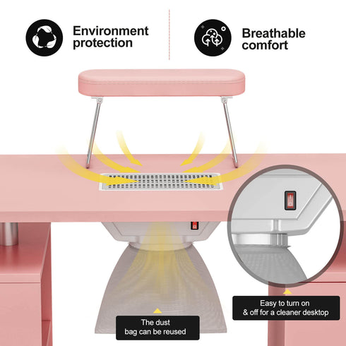 Paddie Manicure Table with Storage, dust collector