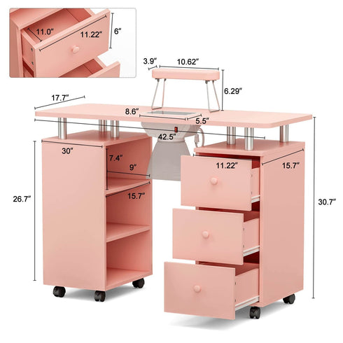 Paddie Manicure Table with Storage, dust collector