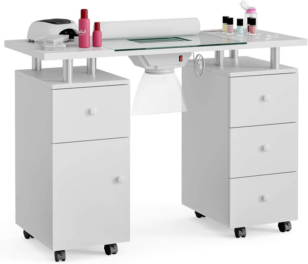 Paddie Nail Desk with Glass Top, dust collector, multi-drawers