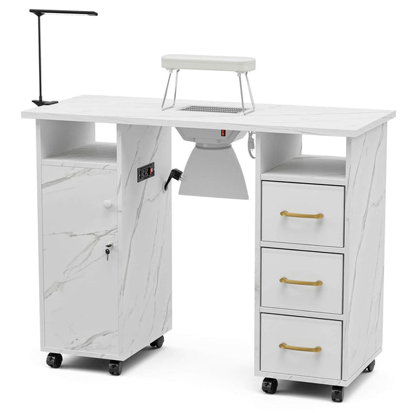 Paddie Marble Nail Table, removable drawers, dust collector