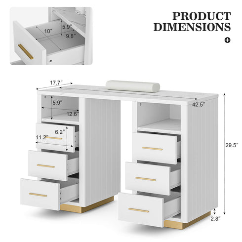 Paddie Nail Table with 6 Drawers, marble top