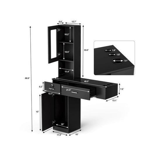 Paddie Wall Mount Styling Station, glass cabinet