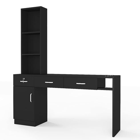 Paddie Wall Mount Salon Station, 3-tier shelf, 3 drawers